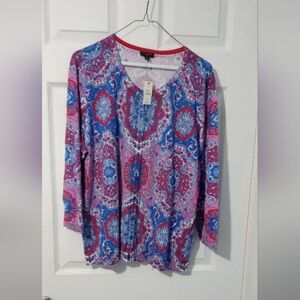 Talbots Paisley Sweater - Blue, Pink, Red